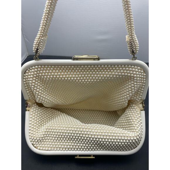 Romantic 60's White Pink Daisy Beaded White Floral Flower Handbag Purse - Picture 5 of 7